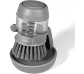 Cepillo para platos con dispensador de jabón, cepillo de mano de cocina para limpiar platos, ollas, sartenes y fregaderos, color gris