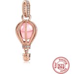 Hot Sale Rose Gold Series Pink Zircon Leaves Heart Pendant Sparkling Clip Bead Fit Pandora Charm Bracelet DIY 925 Silver Jewelry