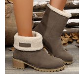 Women's Shoes on Sale 2024 Slip on Ladies Boots Winter Plush Fleece for Warmth Solid Short Barrel Chunky Heels Large Size Boots