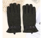 Plaid fabric on the back of the hand and PU on the palm, men's five-finger touch screen gloves with lining