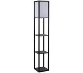 HOMCOM Lámpara de Pie de Madera con 3 Estantes de Almacenaje para Bombilla E27 Potencia Máx. 40W Lámpara Moderna para Salón Dormitorio 26x26x160 cm