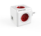 Regleta de Enchufes Allocacoc Powercube Original USB Tipo E Interior 4 Salidas AC Rojo - Compacta y Versátil