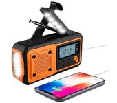 Radio de emergencia portátil con batería externa de 4000 mAh, radio solar con manivela, AM/FM/WB/NOAA y alerta meteorológica.