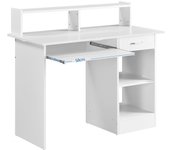 Mesa Escritorio Blanca Mesa de Ordenador con Cajones Escritorio de Oficina con Soporte de Monitor Mesa PC para Despacho 106x50x94cm