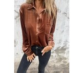 Long-sleeved single-breasted Joker top loose bottoming shirt gold velvet women's dress
