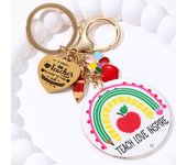 Lovely Apple Acrylic Best Teacher Work Keychain Pencil Heart Ruler Key Ring For Women Men Teacher's Gift Handmade Jewelry Set