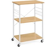 Carrito de servicio con ruedas en gris o negro, estantería de cocina de 3 niveles para microondas, horno, tostadora, marco de metal con 6 ganchos, versátil y portátil