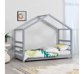 Cama para niños de Pino - 160 x 80 cm - Cama Infantil - Forma de casa - en Color Gris lacado mate [en.casa]®