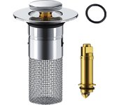 Colador de fregadero, colador de baño emergente, tapón de fregadero de baño 2 en 1 con cesta extraíble de acero inoxidable para fregaderos, bañeras, duchas y desagües de piso (1 unidad)