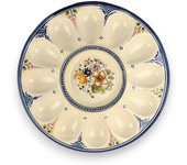 Plato huevera para huevos rellenos de cerámica artesanal, LA FÁBRICA DEL BARRO, Colección Margarita, 12 huevos 26,5 cm