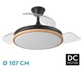 Ventilador de Techo con Luz FABRILAMP Evros 72W Negro/Haya 3 Aspas Desplegables