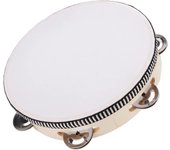 Pandereta ROCKSTAR - de Mano en Madera TH0806C de 8" (20cm) con 6 Pares Sonajas de Metal, Cinta trenzada. Instrumento Musical de Percusión Pandereta para Juegos, Escuelas Fiestas