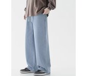 2023 New Korean Men's Casual Long Jeans Classic Man Straight Denim Wide-leg Pants Solid Color Light Blue Grey Black 3XL