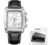 Megir Rectangle Dial Leather Strap Watch for Men Casual Blue Chronograph Quartz Watches Man Wristwatch Montre Reloj Часы М�