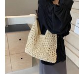 2024 Summer Straw Knitting Bag Hollow Out Tote Bag Solid Beach Shoulder Bag Holiday Travel Handbag Boho Shoulder Purse for Women