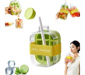 Cubitera, máquina de hielo 2 en 1, bandeja para cubitos de hielo y botella de agua con tapa y recipiente, bandeja de cubitos de hielo fácil de abrir, bandeja para palitos de hielo, almacenamiento de hielo para whisky, cócteles, té y café (L)