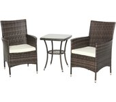 Outsunny Conjunto de Muebles Ratán para Jardín Formado por 1 Mesa y 2 Sillones con Cojines Estructura de Metal y Ratán