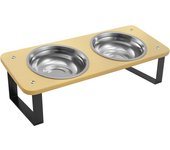 Elevated Pet Bowls Wood Cat Bowl Stand with Stainless Steel Food 3 Bowls Wooden Dog Water Feeding Dish Non Slip Iron Rack