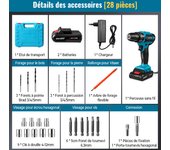 Destornillador inalámbrico de impacto, 24pcs taladro de alta velocidad con batería recargable, herramientas eléctricas para el hogar, 28V Destornillador sin cuerda de impacto, 2 enchufe de la UE de la batería