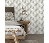 Muestra DIN A4 de Papel pintado vinílico ecológico geométrico rombos blanco beige metal en relieve - Kepler 679266 de GAULAN