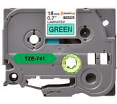Compatible Brother TZe741 (TZ-741) Cinta Laminada de Etiquetas - Texto negro sobre fondo verde - Ancho 18mm x 8 metros
