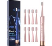 Sonic Electric Toothbrush for Adults, USB Rechargeable Sonic Toothbrush with 8 Brush Heads, Smart Timer, 5 Modes, 2-Hour Fast Charge Last 30 Days, Pink