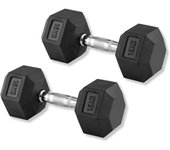 Mancuernas Hexagonales de 15kg - Juego de 2 Mancuernas de 15 kilogramos - Set de Mancuernas hexagonales con Revestimiento de Goma y Mango inoxidable Cromado