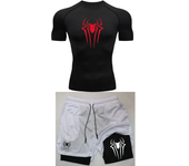 Men's Workout Compression Set Y2K Spider Printed Gym Tshirts Breathable Running Shorts Quick Dry Sports Rash Guard Sportwear Set
