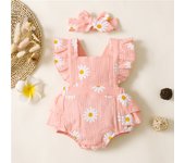 Infant Baby Girl Romper Clothes Ruffle Sleeveless Newborn Bodysuit with Headband Summer Jumpsuit Fashion Toddler Outfit Suit