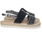 Davinia Shoes Sandalia Plana para Mujer, Comoda, Forrada de Yute, Doble Pala, Talon Abierto, y Cierre de Hebilla, Primavera Verano 2023 Shoes&Blues.es 2FB-2182-Negro