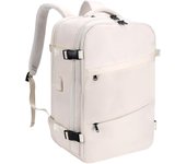 Mochila de viaje Mujeres Hombres 45 x 36 x 20 Maleta de Cabina 32L Mochilas Resistente al agua Mochila Escolar para Portátil Ordenador 15.6 pulgadas con puerto de carga USB Beige