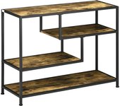 HOMCOM Mesa Consola, Mesa de Recibidor con 4 Niveles, Patas de Acero, Mesa Auxiliar, Mesa Decorativa con Protección Antivuelco para Pasillo, Salón, Marrón Rústico, 99,6 x 33,6 x 74 cm