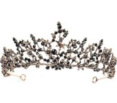 Corona de tiara de cristal para niñas Diadema de princesa elfo de mujer negra Regalo para disfraz, boda, graduación, cumpleaños, desfile, Navidad, accesorios para el cabello, joyería presente