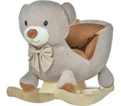 HOMCOM Caballito Balancín para Bebé de 18-36 Meses Caballo Balancín de Peluche Suave con Forma de Oso con Sonido Manillar y Reposapiés 60x33x50 cm Gris