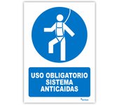 Señal USO OBLIGATORIO SISTEMA ANTICAIDAS OB013, Señal de PVC 700 micras, 21 x 29,7 cm