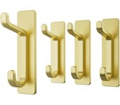 Perchero Adhesivo Dorado Para Baño - Fijación de Pared Sin Taladrar - Impermeable y Antioxidante - Pack de 4