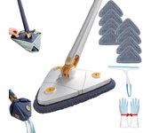 Trapeador triangular Upattend, giratorio 360°, ajustable, con cámara de limpieza, mango ajustable de 130 cm, absorbe agua en 5 segundos, secado en seco/húmedo, escurrido automático, ideal para esquinas, grietas y paredes (blanco, 8 unidades)