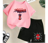 Cool Spider Man Fun Print Summer Cotton T-shirt+Shorts Boys and Girls 2-12 Year Old Round Neck Casual Children's Baby Casual Set