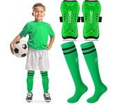 Loogdeel 2Pair Boys Girls Football Shin Protection Board Sports Sock Set Kids Soccer Over Knee Socks Legging Support Guard Child