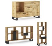 Skraut Home -Set Entrada Loft-Rustico - Conjunto de muebles de salón compuesto por 1 buffet 120x40x86cm y 1 estantería 68.5x25x168cm - salón-comedor - mueble auxiliar - Acabado color roble, patas color negro