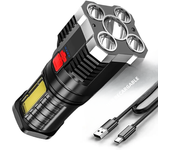 5LED High Power Led Flashlights Rechargeable Camping Spotlight with Side Light 3 Lighting Modes for Camping Adventure Outdoor