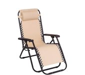 Wonduu Silla Tumbona Gravedad Cero Beige– Reclinable con Bloqueo de Seguridad – Tejido Oxford y Acero – Con Cojín Reposacabezas, para jardín, para piscina, para terraza