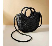 Handwoven Straw Rattan Half-Moon Beach Handbag Large Capacity Women Summer Hollow Out Crossbody Shoulder Bag