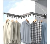 Tendedero de Ropa montado en la Pared, Estante retráctil con Ganchos, Giratorio de 360°, Triple, Plegable, para balcón, lavandería, baño (Negro)