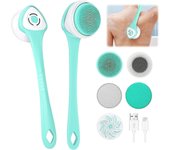 Ducha con cepillo corporal eléctrico, depurador exfoliante de masaje 5 en 1, cepillo de limpieza corporal giratorio de silicona suave, cepillo para espalda de baño