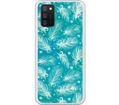 Funda compatible con Samsung Galaxy A02S - Patron plumas blancas con fondo