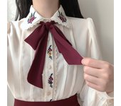2023 Women' Cute Bow Tie Ribbon Tops Preppy Style Vintage Japan Korea Design Button Elegant Formal Shirts Blouses