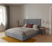 Vente-unique - Canapé abatible 160 x 200 cm con cabecero - Tela - Gris + Colchón - SARAH