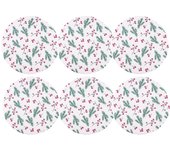 Cofan Pack de 6 salvamanteles navideños individuales  Bajoplatos redondos con ramas y bayas rojas  Color: blanco  Diámetro: 38 cm