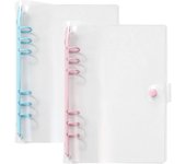 Archivador A5, Paquete de 2 alfombras de PVC transparente A5 impermeable, Alfombra de Cuaderno de 6 anillas, Alfombra de anillas Redonda recargable con Cierres de Fondo a presión, 23,7x17 cm
